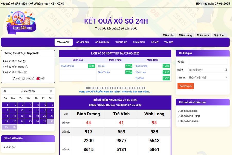 Giao diện Kết quả xổ số 24h (Nguồn: Kết quả xổ số 24h)
