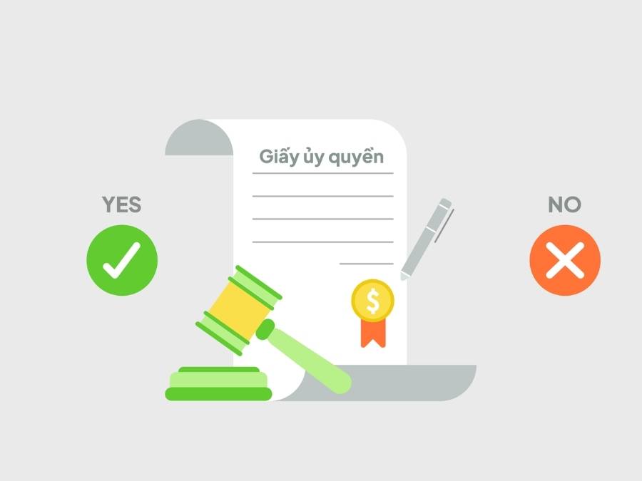 Tờ giấy ủy quyền nhận thưởng có dấu công chứng và thông tin người trúng